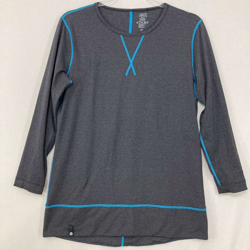NILS Base Layer Top Large Grey Blue Long Sleeve Ski Activewear 28309‎